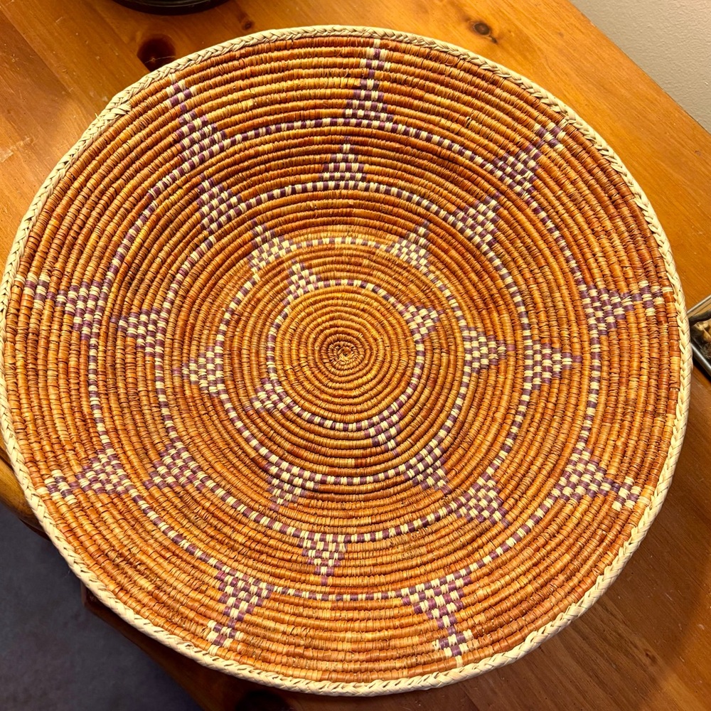Handcrafted Navajo-style Orange and Purple Woven Basket